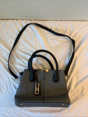 Structured Black and Gray Women’s Tote with Gold Accents